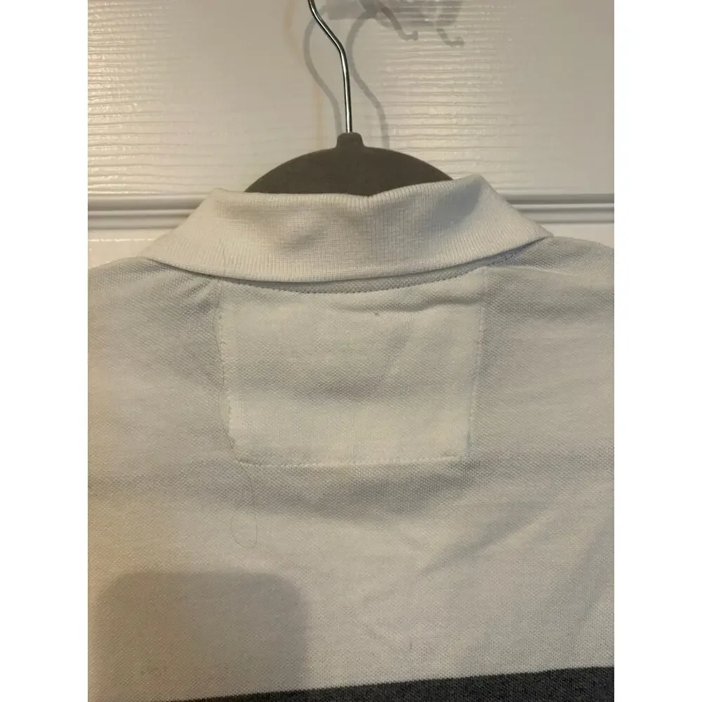 Banana Republic Organic Cotton Pique Polo Colorblock White Gray Blue Small